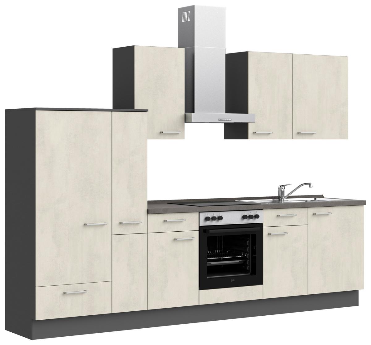 Küchenblock Riva Low m. Geräten Weiß - Schieferfarben/Edelstahlfarben, MODERN, Holzwerkstoff/Metall (300cm) - Nobilia