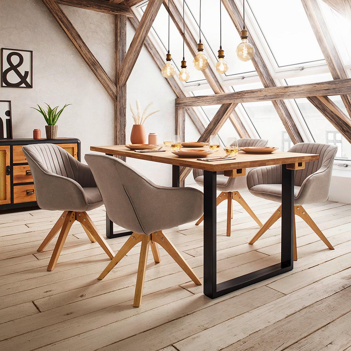Armlehnstuhl Leonie Hellgrau Webstoff Drehbar Gepolstert - Eichefarben/Hellgrau, MODERN, Holz/Textil (60/84/61cm) - Bessagi Home