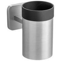 Pahar pentru periuțe de dinți Porto - culoare inox/negru, Konventionell, plastic/metal (6,5/11/10,5cm) - Wenko