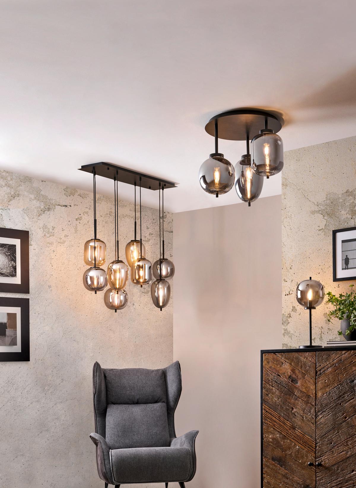 LAMPA WISZĄCA 15345-8LU BLACKY - czarny, Design, metal/szkło (94/34/120cm) - Dieter Knoll