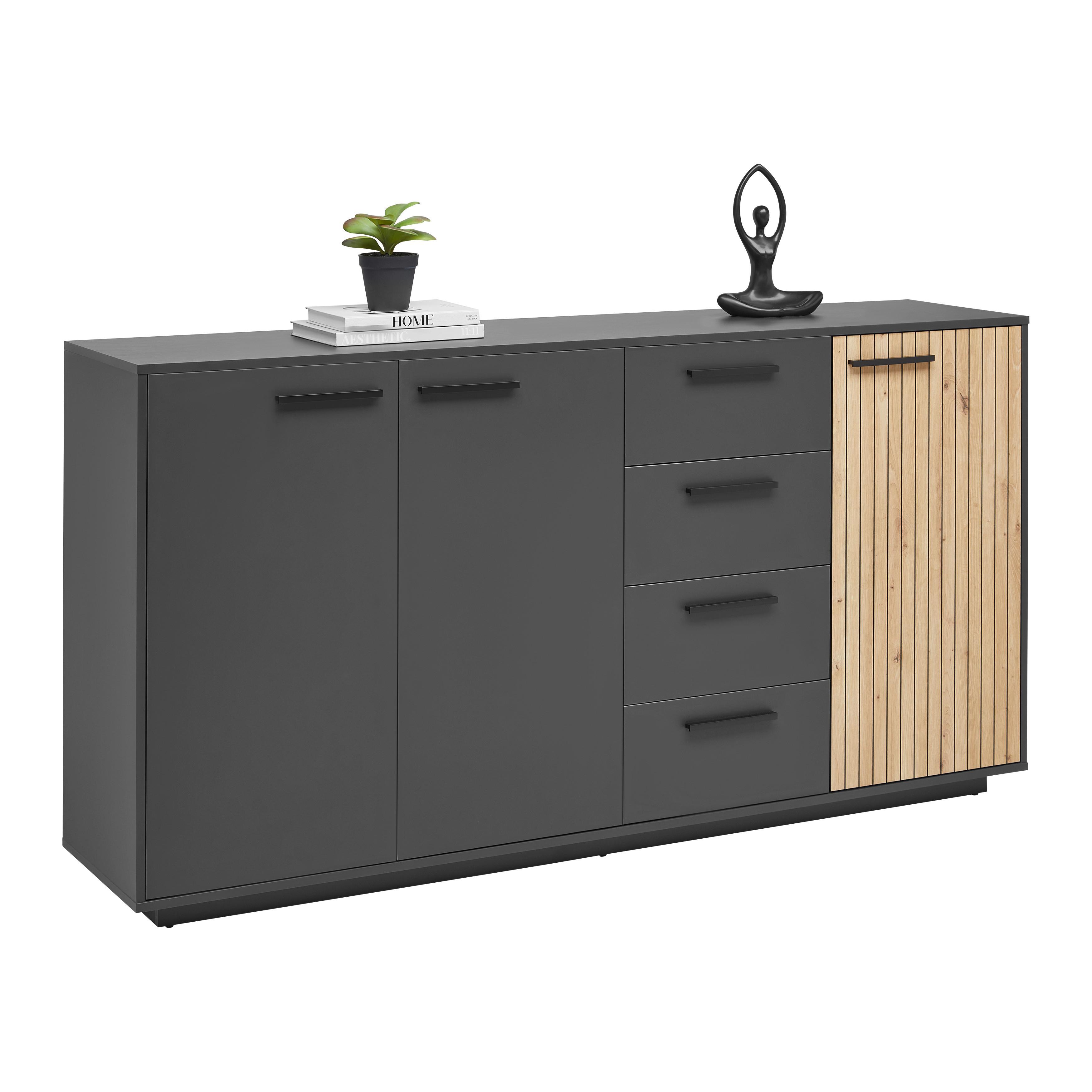 Sideboard Lukas Anthrazit/Schwarz/Eichefarben - Anthrazit/Schwarz, Modern, Holzwerkstoff/Kunststoff (183,6/95,4/40,2cm) - Mömax