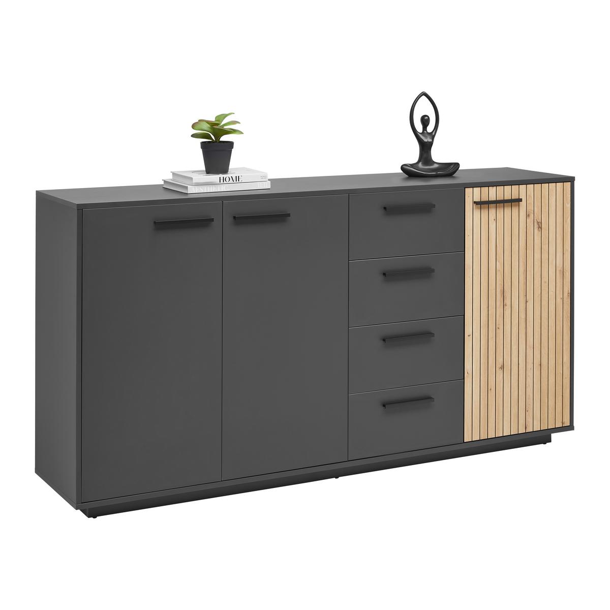 Sideboard Lukas Anthrazit/Schwarz/Eichefarben - Anthrazit/Schwarz, MODERN, Holzwerkstoff/Kunststoff (183,6/95,4/40,2cm) - Mömax