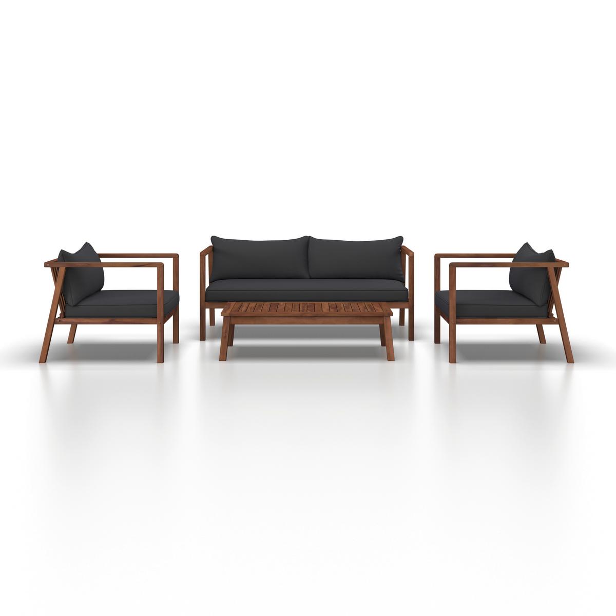 Loungegarnitur Pia Dunkelgrau Akazie/Outdoorstoff - Grau/Akaziefarben, MODERN, Holz/Textil (150/70/79cm) - Bessagi Garden