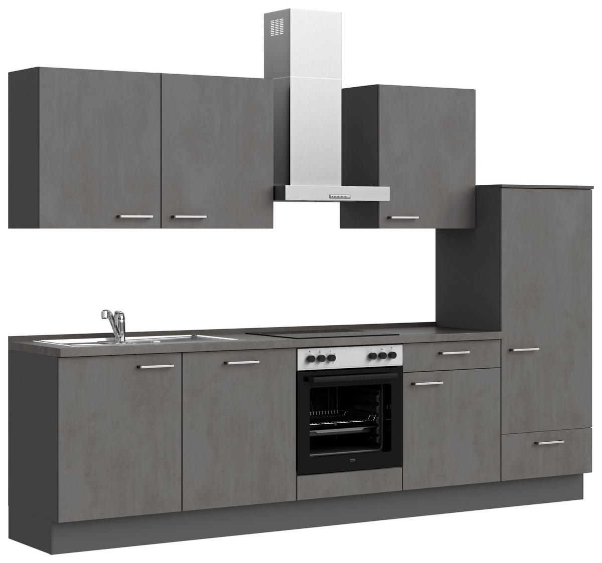Küchenblock Riva Low m. Geräten Schieferfarben - Schieferfarben/Edelstahlfarben, MODERN, Holzwerkstoff/Metall (300cm) - Nobilia