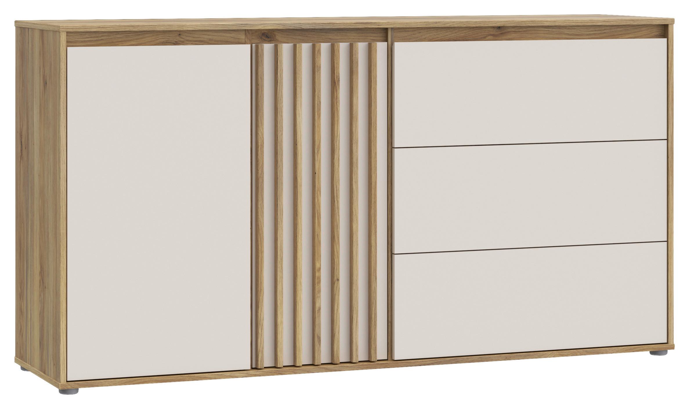 Comodă ELISTON - culoare lemn stejar/nisipiu, Natur, plastic/material pe bază de lemn (159,3/84,9/41,5cm) - Modern Living