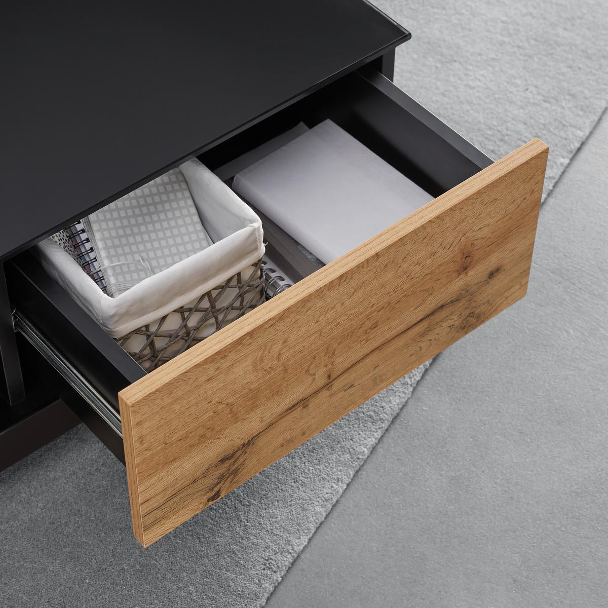 Măsuță de cafea NEVIO - culoare lemn stejar/negru, Modern, sticlă (85/85/30cm) - Bessagi Home