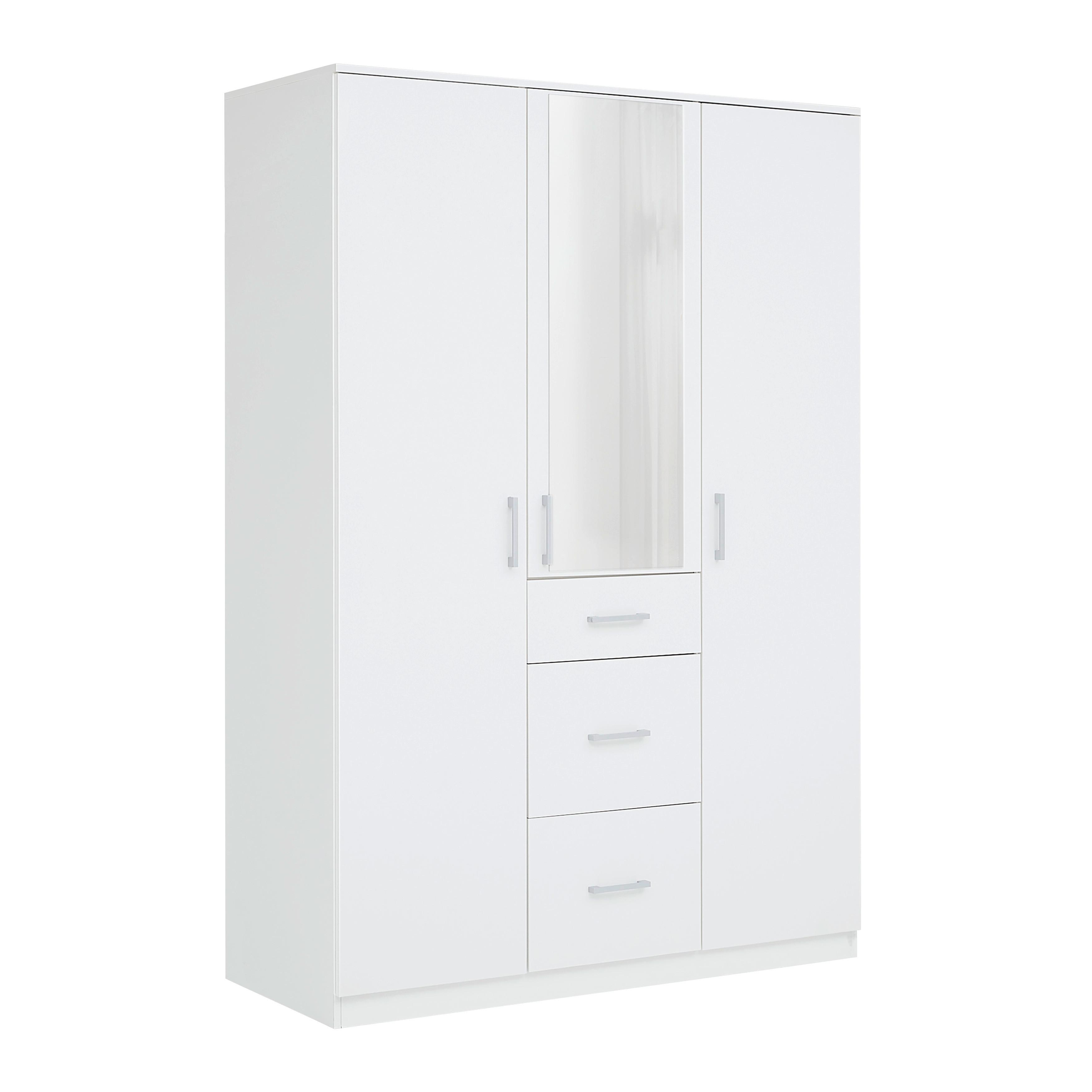 GARDEROB MED GÅNGJÄRNSDÖRRAR LASSE 3T/1SP -EXKLUSIV- - vit/grå, Klassisk, trämaterial/plast (135/196,5/55cm) - Mömax