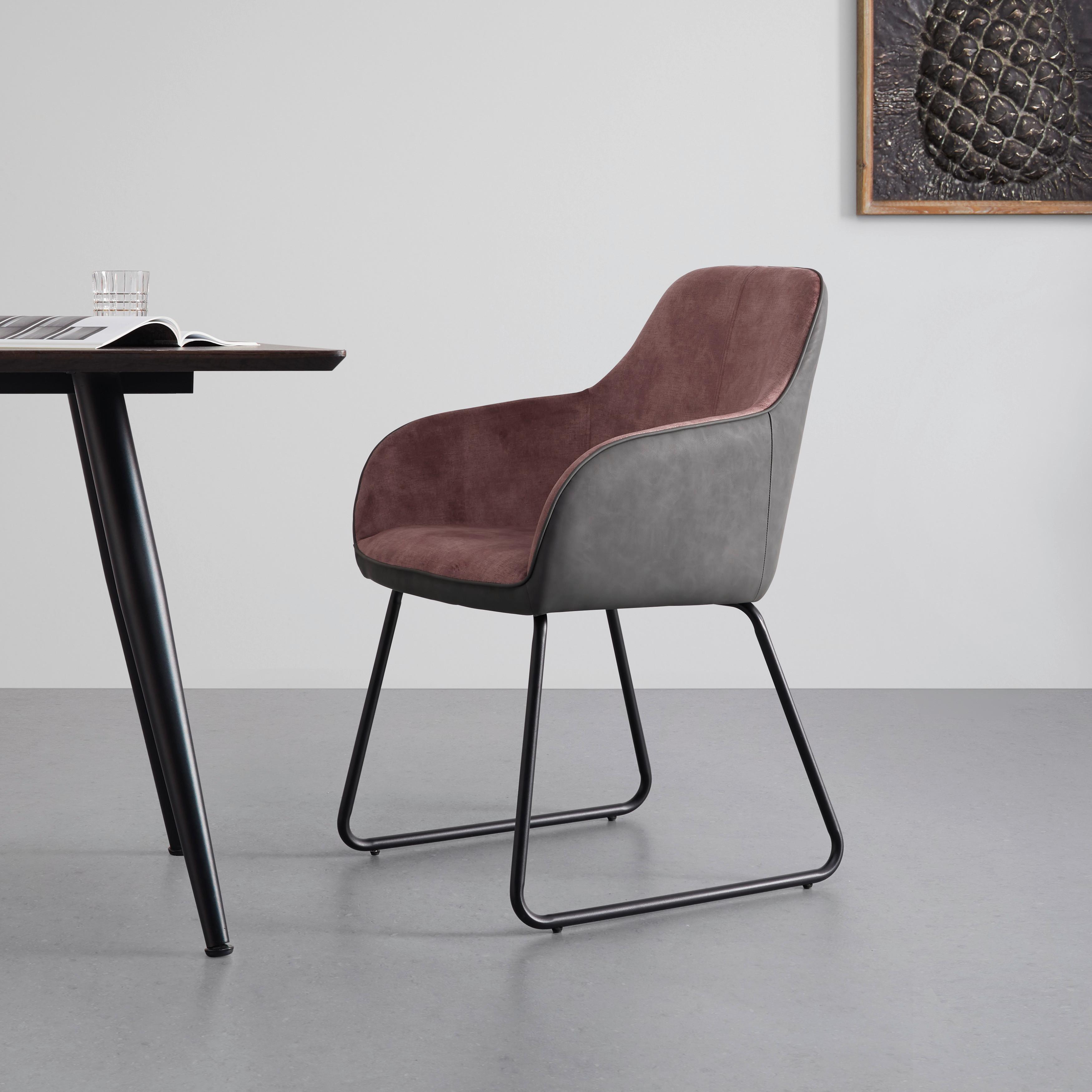 KRZESŁO Z PODŁOKIETNIKAMI DAJA - różowy/czarny, Modern, metal/drewno (56/85/62cm) - Bessagi Home