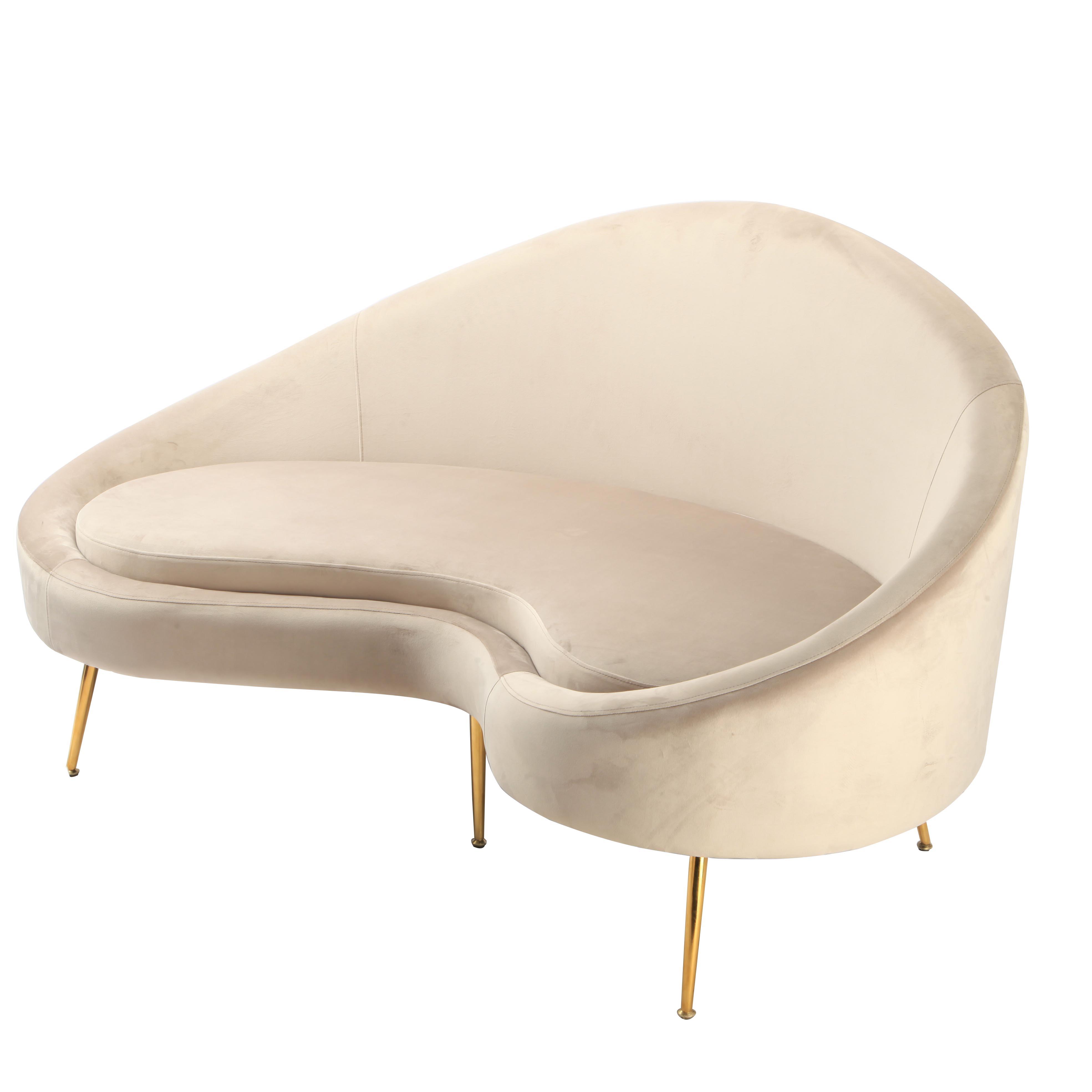 Sofa "Lou", beige, Samtbezug - Beige/Goldfarben, MODERN, Textil/Metall (172/93/89cm) - Bessagi Home