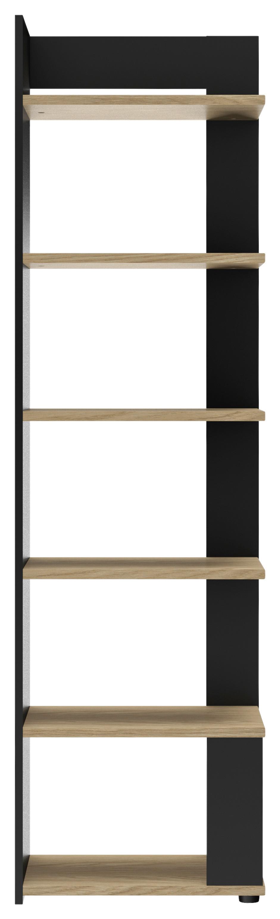 Regal Nael, Črna, Barva Hrasta - črna/barve hrasta, Basics, umetna masa/leseni material (56/198/37cm)
