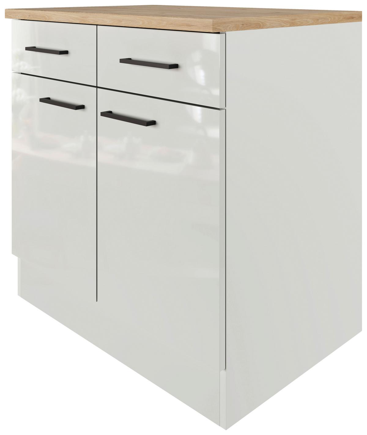 Küchenunterschrank in Lichtgrau glänzend - Schwarz/Grau, MODERN, Holzwerkstoff/Metall (80/86/60cm) - FlexWell