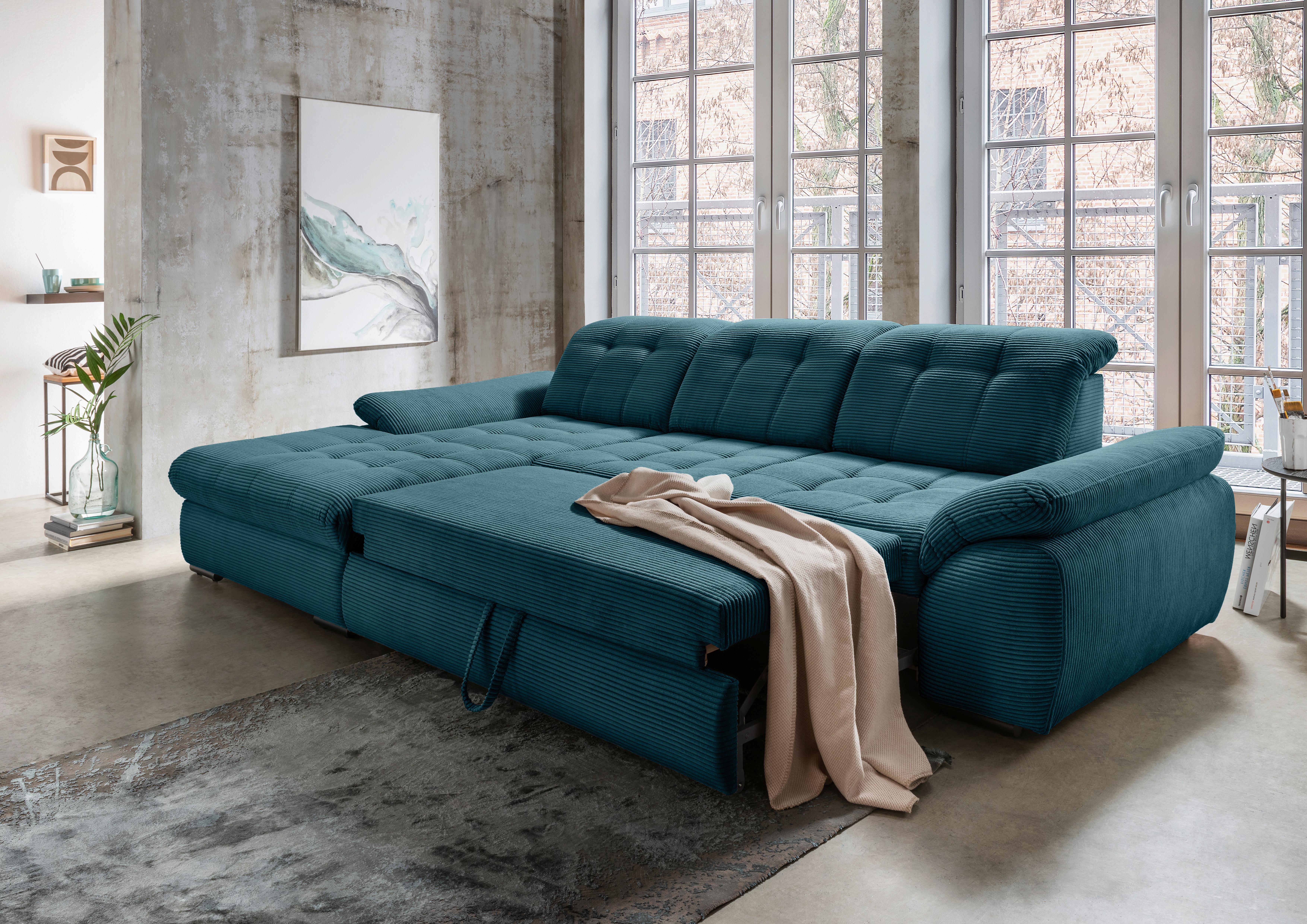 Ecksofa mit Bettkasten Rigatti ca. 184x314 cm Petrol - Petrol/Schwarz, MODERN, Textil/Metall (184/314cm) - Livetastic