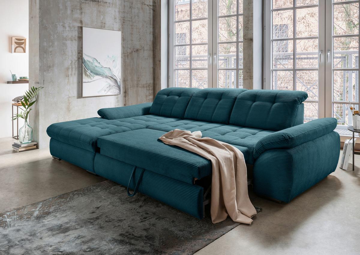 Ecksofa mit Bettkasten Rigatti ca. 184x314 cm Petrol - Petrol/Schwarz, MODERN, Textil/Metall (184/314cm) - Livetastic
