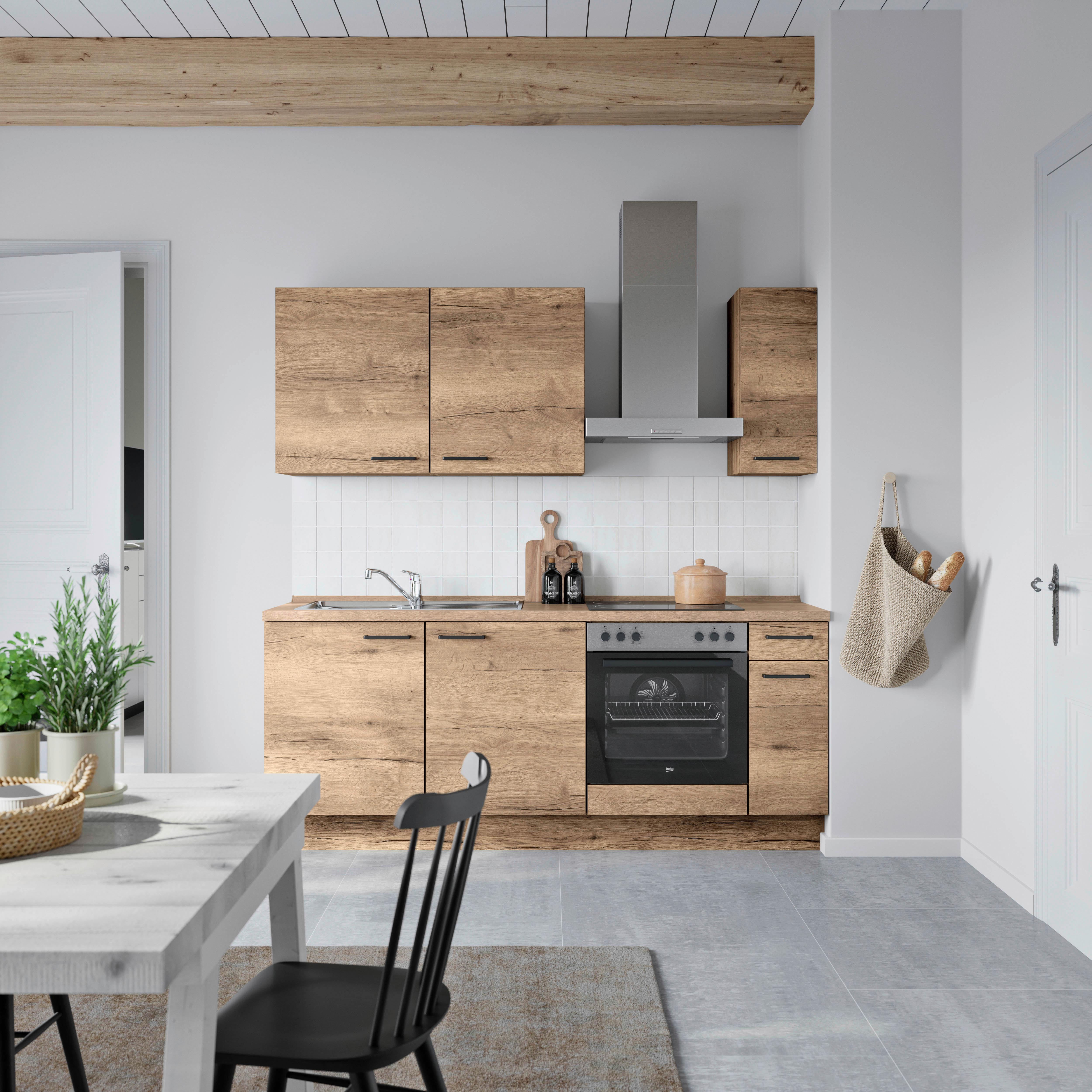 Küchenblock Structura Low m. Geräten Eiche dunkel - Eiche dunkel/Eichefarben, MODERN, Holzwerkstoff/Metall (210cm) - Nobilia