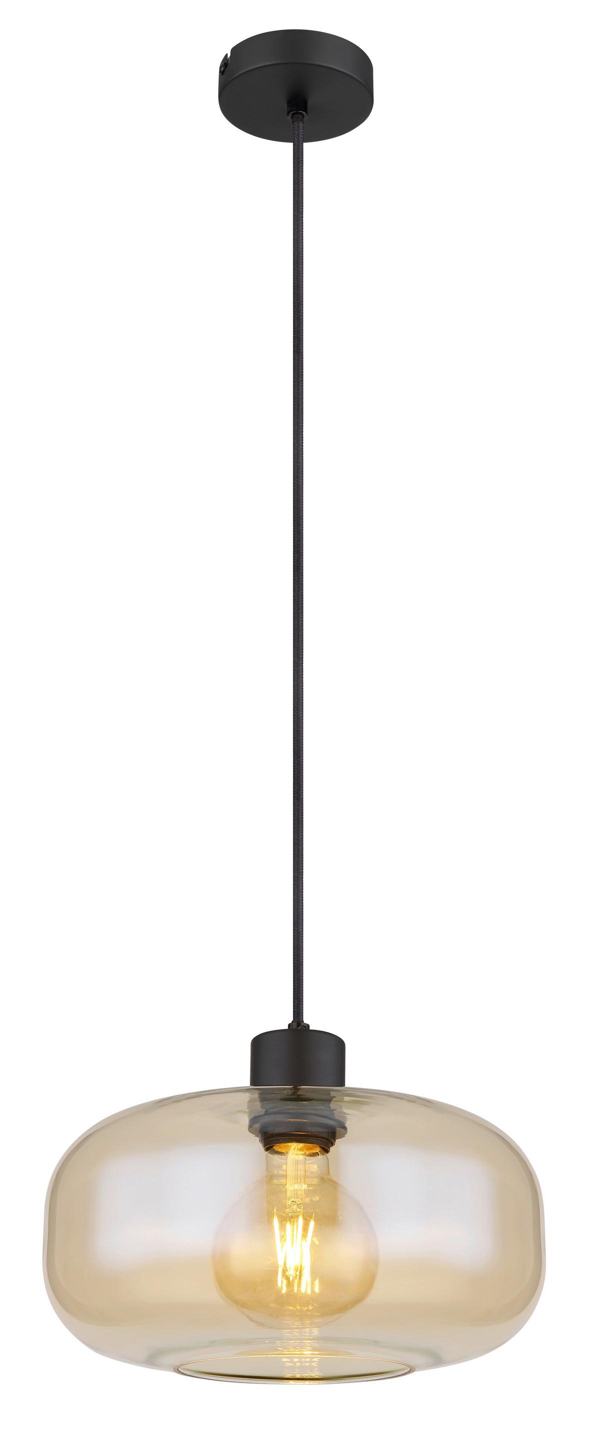 Lampă suspendată ZIRLOP - culoare chihlimbar/negru, Modern, sticlă/metal (28/120cm) - Mömax
