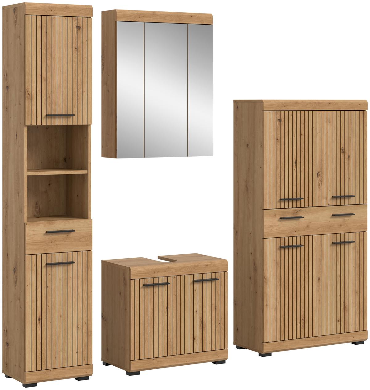 Badezimmer Scout Eiche Artisan 4-teilig - Schwarz/Eiche Artisan, Trend, Glas/Holzwerkstoff (171cm) - MID.YOU