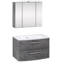 Badmöbel-Set 3-tlg inkl. LED Stockholm 80cm Weiß - Weiß/Grau, KONVENTIONELL, Holzwerkstoff (80cm) - Held