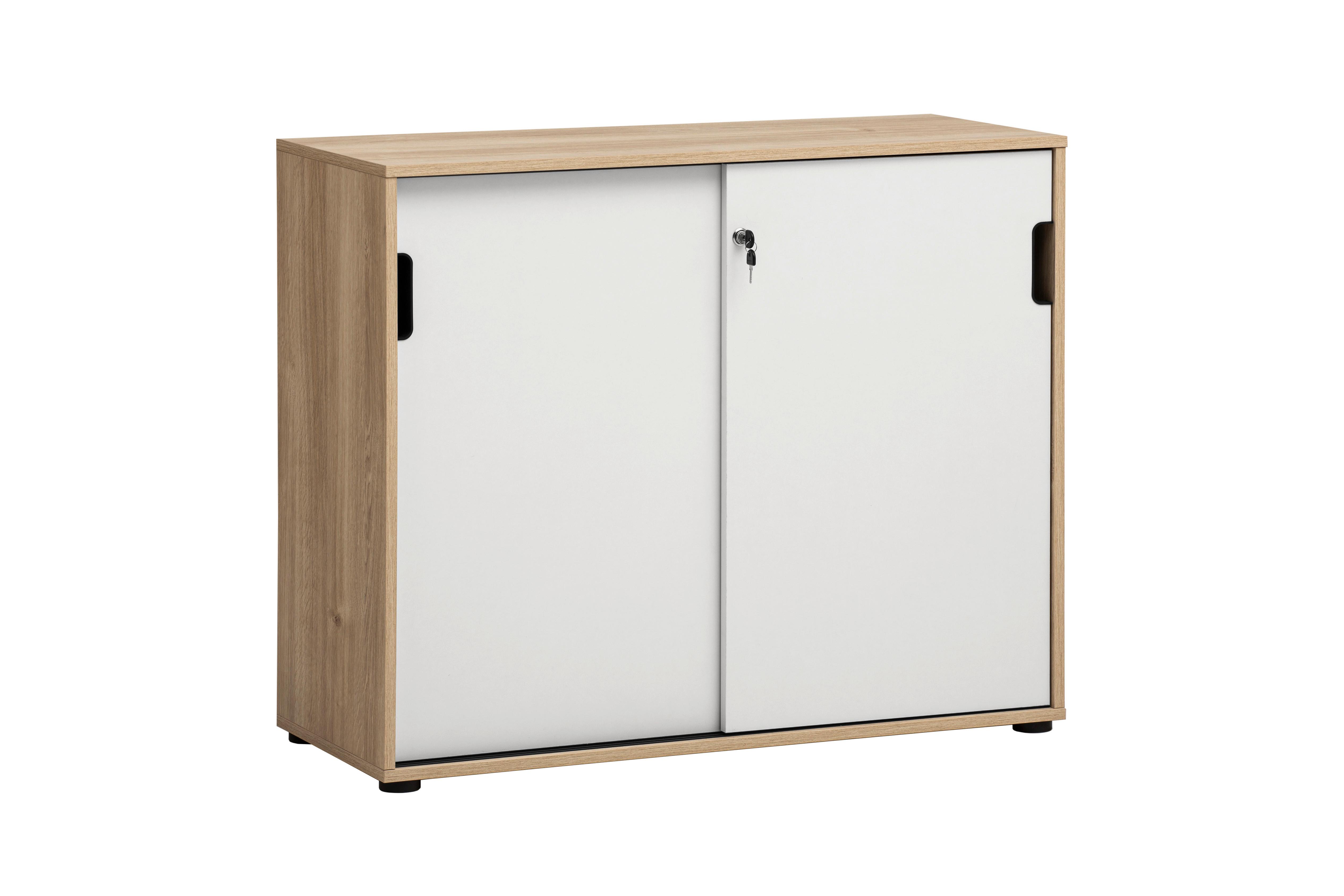Aktenschrank Emmik Weiß/Eichefarben - Eichefarben/Weiß, MODERN, Holzwerkstoff (100,1/83,6/41cm) - MID.YOU