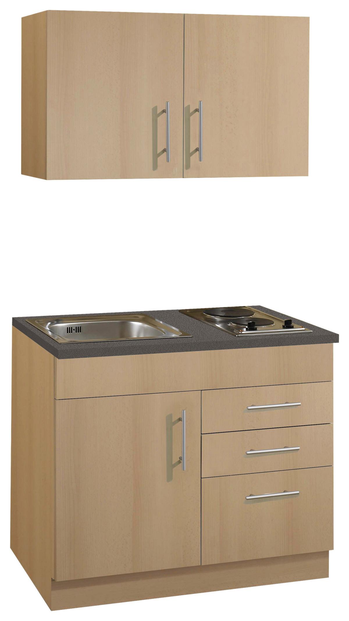 Miniküche Toronto B: ca. 100cm Buchefarben - Chromfarben/Buchefarben, MODERN, Holzwerkstoff/Metall (100cm) - Held