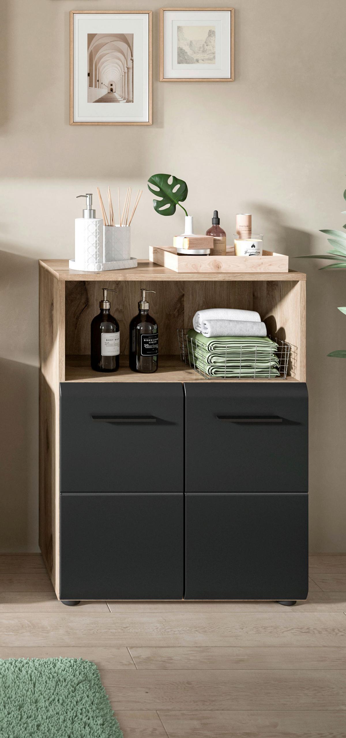 MIDISCHRANK ICE - Eiche dunkel/Schwarz, Basics, Holzwerkstoff/Kunststoff (60/80/30cm) - MID.YOU