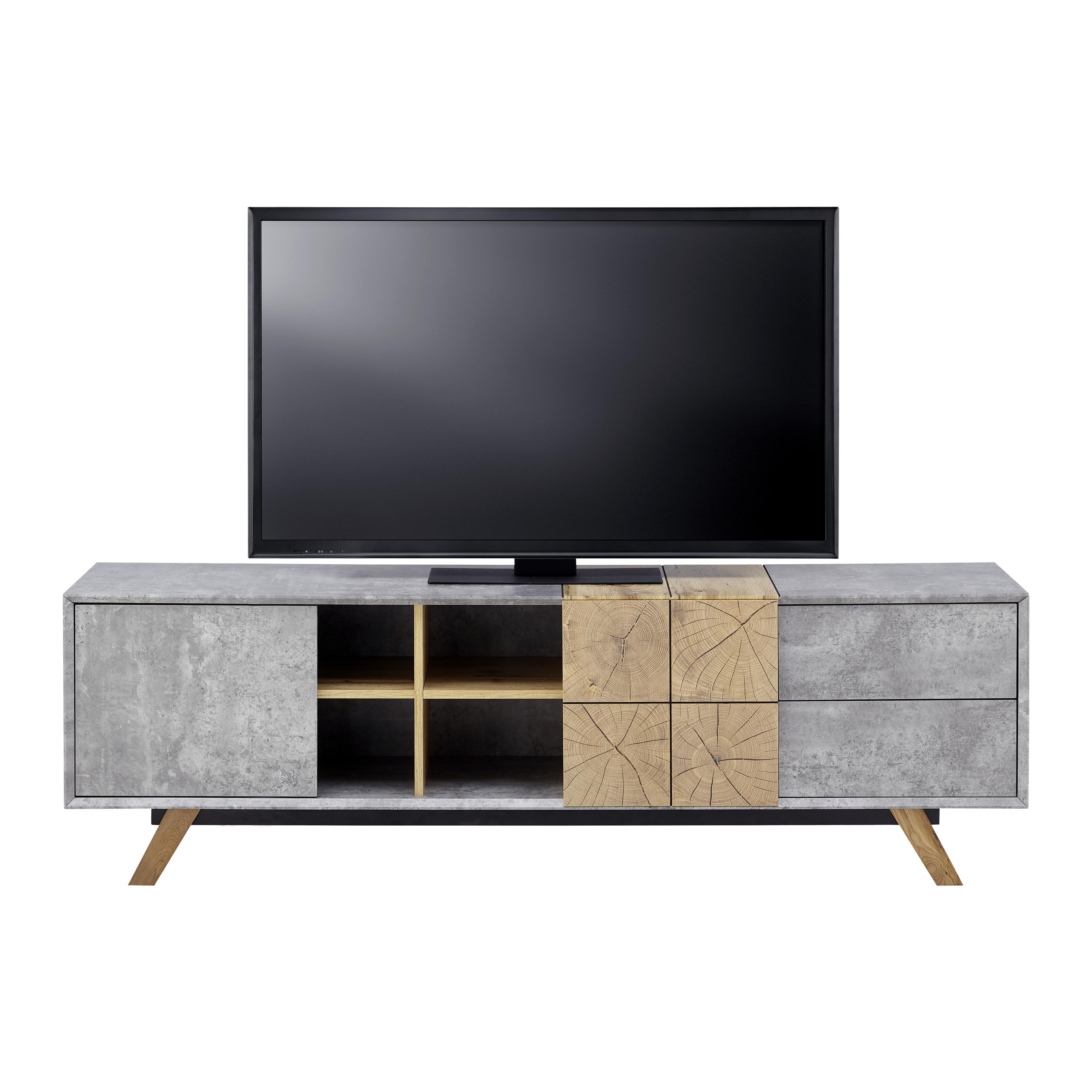 TV-Möbel CASPER grau Betonoptik, eichefarben - Eichefarben/Grau, Modern, Holz (180/55/40cm) - Bessagi Home