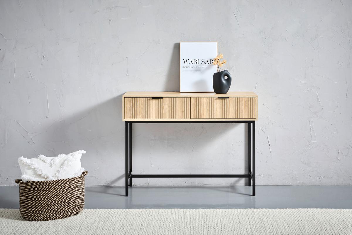 STÓŁ KONSOLA CHAMBERY - kolor naturalny/czarny, Natur, materiał drewnopochodny/metal (100/74,5/30cm) - MID.YOU