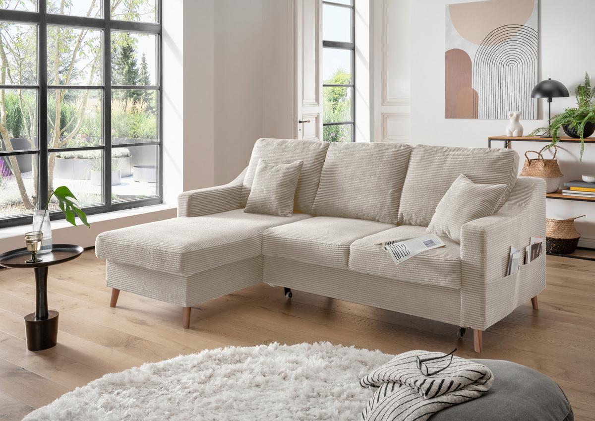 Ecksofa Valentina Beige Cord - Beige/Naturfarben, Design, Holz/Textil (150/228cm) - P & B