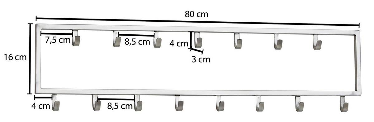 Wandgarderobe Wohnling ca. 80x20x4 cm Silberfarben - Silberfarben, MODERN, Metall (80/20/4cm) - MID.YOU