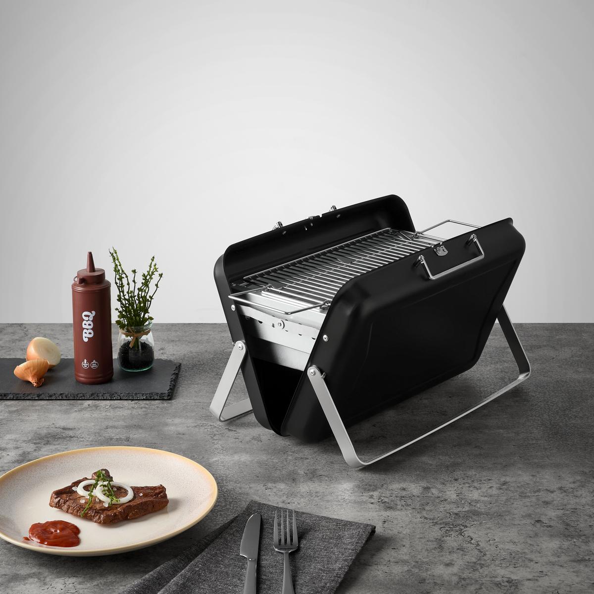 Holzkohlegrill Koffer-Camping Schwarz ca. 40,5x25x26cm - Schwarz, KONVENTIONELL, Metall (40,5/25/26cm) - Mömax