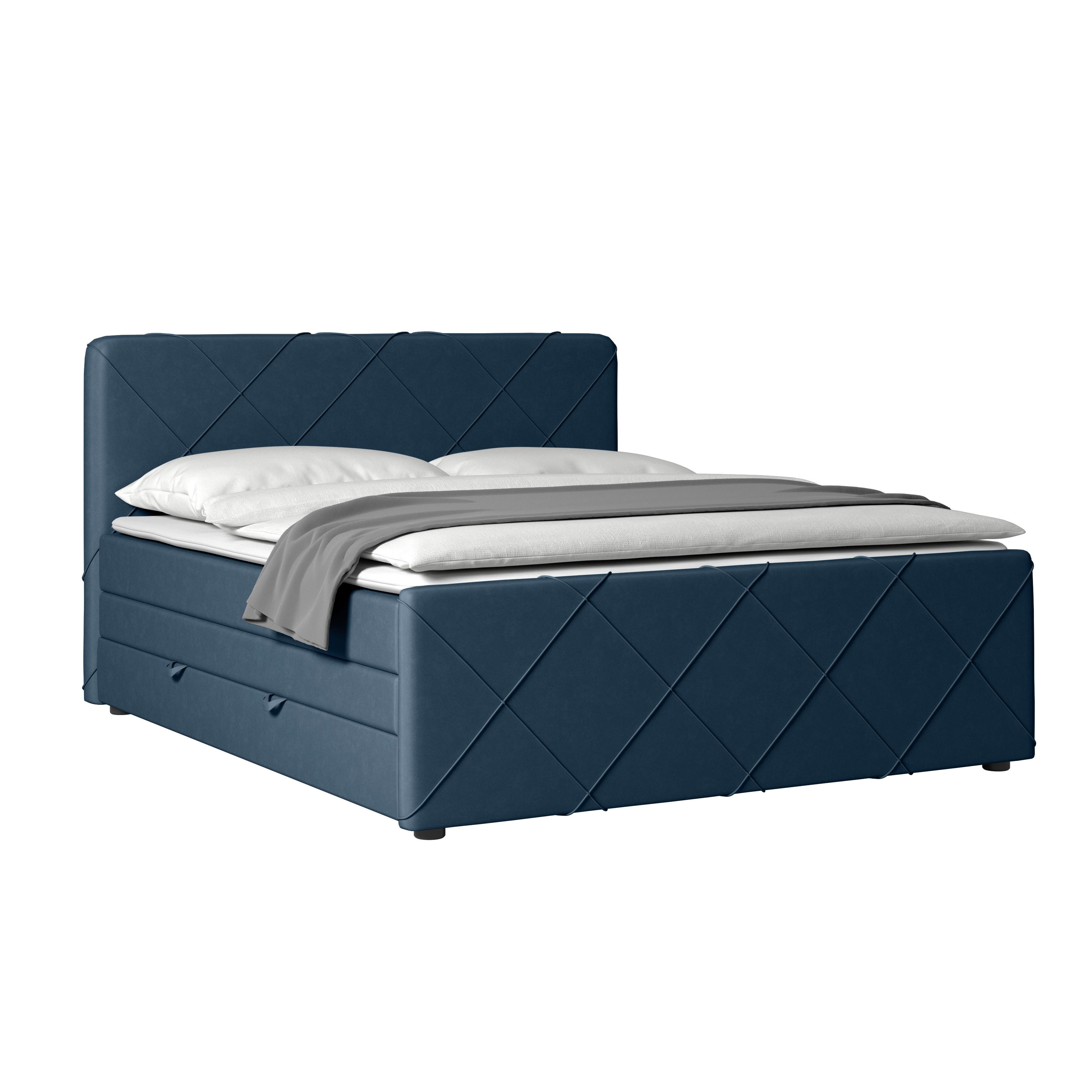Boxspringbett Cordoba ca. 180x200 cm Blau - Blau/Schwarz, MODERN, Holz/Kunststoff (180/200cm) - MID.YOU