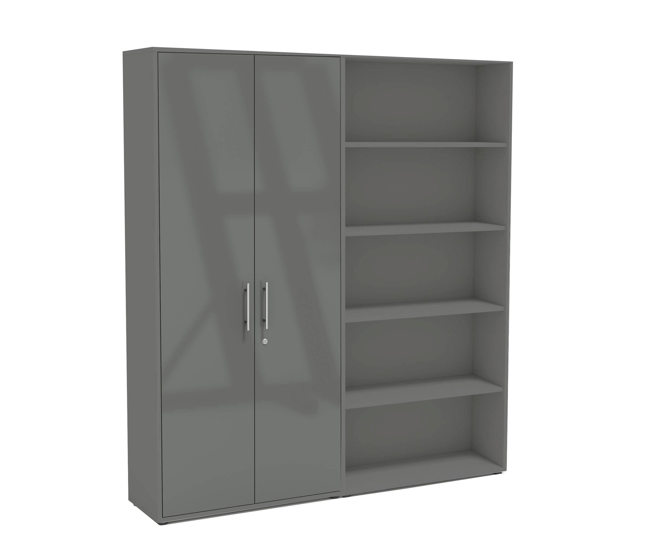 AKTENSCHRANK OFFICE EDITION - SW SET 1 HOCH - Anthrazit/Anthrazit Hochglanz, MODERN, Holzwerkstoff (168,8/185,6/33cm) - MID.YOU