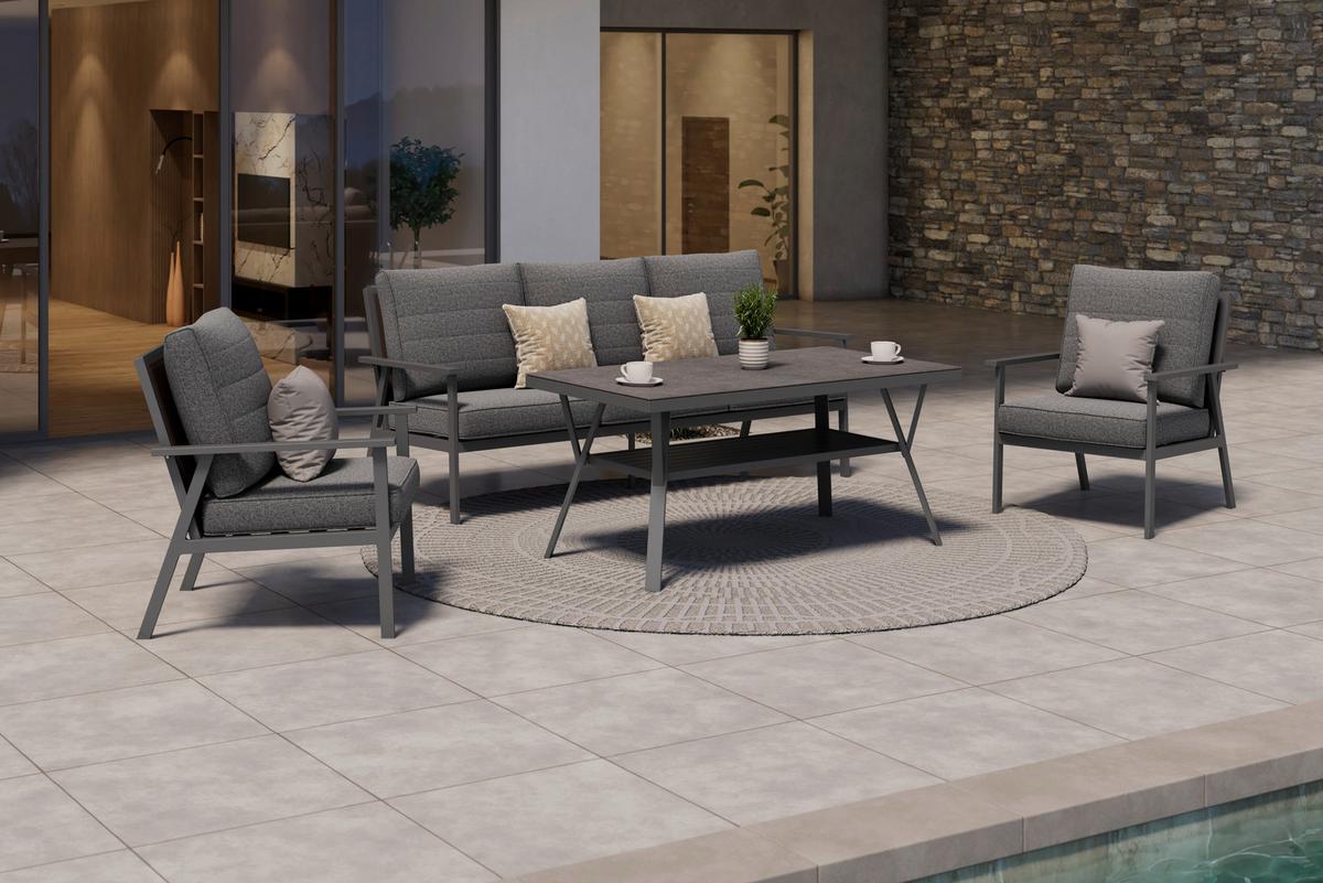 Lounge Garnitura Genua, Črna, Antracit, 4-Delno - črna/antracit, Moderno, kovina/steklo - Beldano