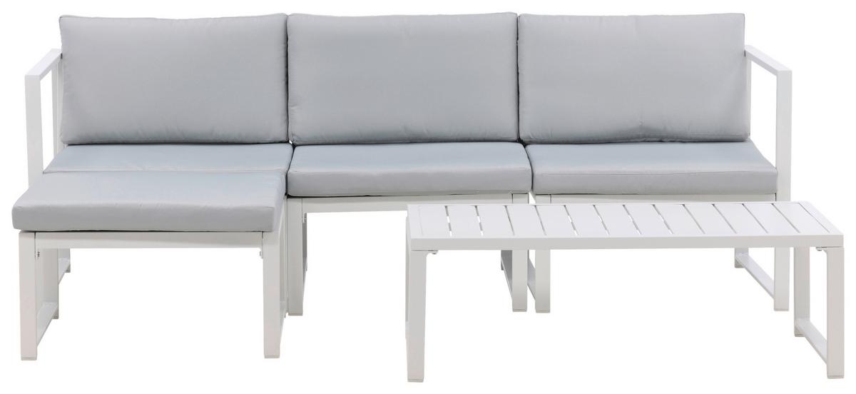 LOUNGEGARNITUR SALVADOR - Weiß/Grau, KONVENTIONELL, Textil/Metall - Gardenson