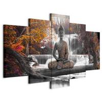 Slika Na Platnu Autum Buddha - siva/temno oranžna, Basics, tekstil/leseni material (100/50/1,2cm) - artgeist