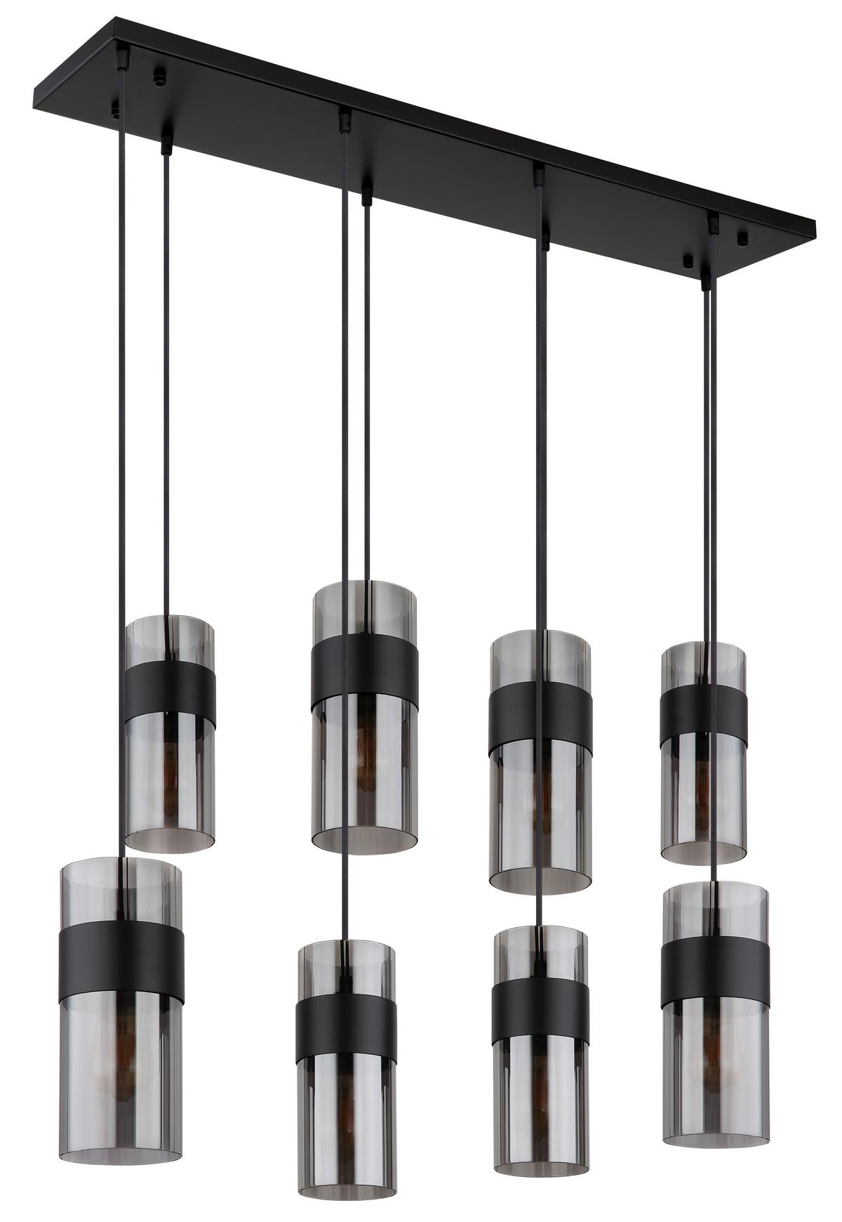 Hängeleuchte Scarfina Rauchfarben max. 60 Watt - Schwarz, Design, Glas/Textil (102/28/150cm) - Globo