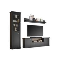 Wohnwand Lincoln Schwarz/Eichefarben B: 270cm - Eichefarben/Messingfarben, Design, Glas/Holzwerkstoff (270/200/42cm) - MID.YOU