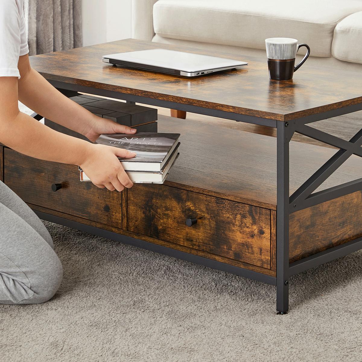Couchtisch in Schwarz, Dunkelbraun, rechteckig - Dunkelbraun/Schwarz, Trend, Holzwerkstoff/Metall (100/55/45cm) - MID.YOU