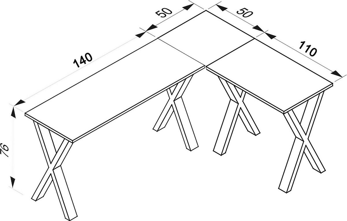 Kotna Pisalna Miza Lona, Bela - srebrne barve/bela, Moderno, kovina/leseni material (190/50/76cm) - MID.YOU