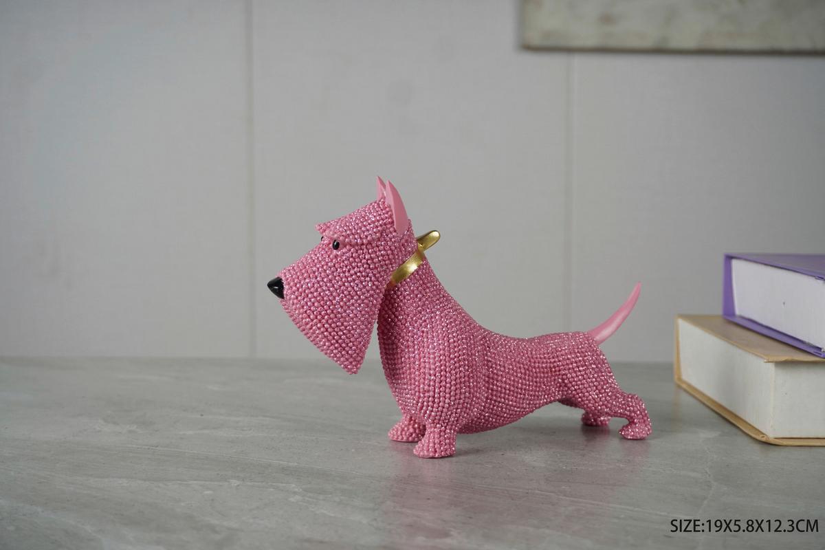 Dekor Kutya Schnauzer - rózsaszín/aranyszínű, műanyag (19/5,8/12,3cm)