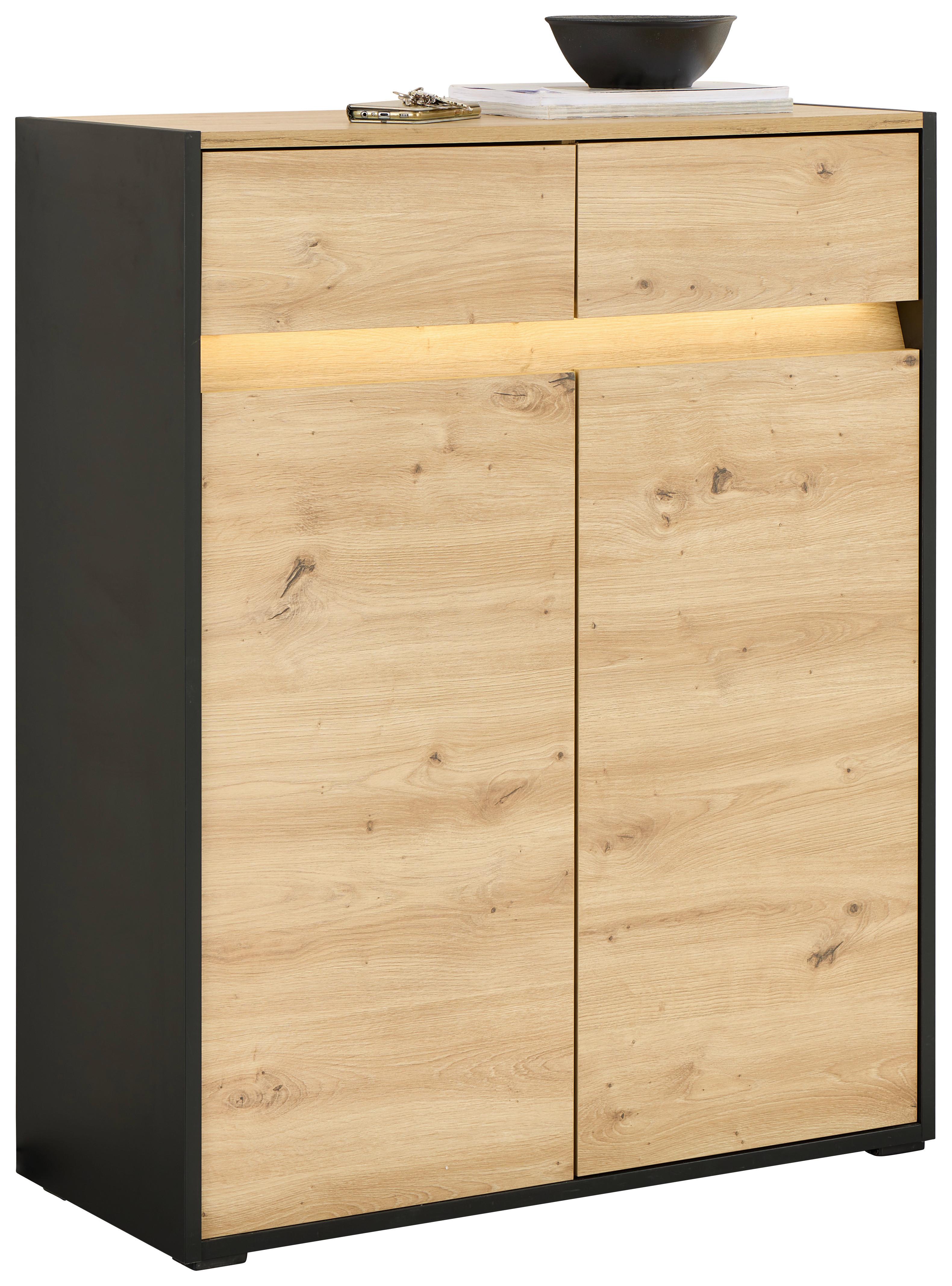 Komoda Welcome - hrast Artisan/crna, Moderno, drvni materijal/plastika (88,3/108/38cm) - Modern Living
