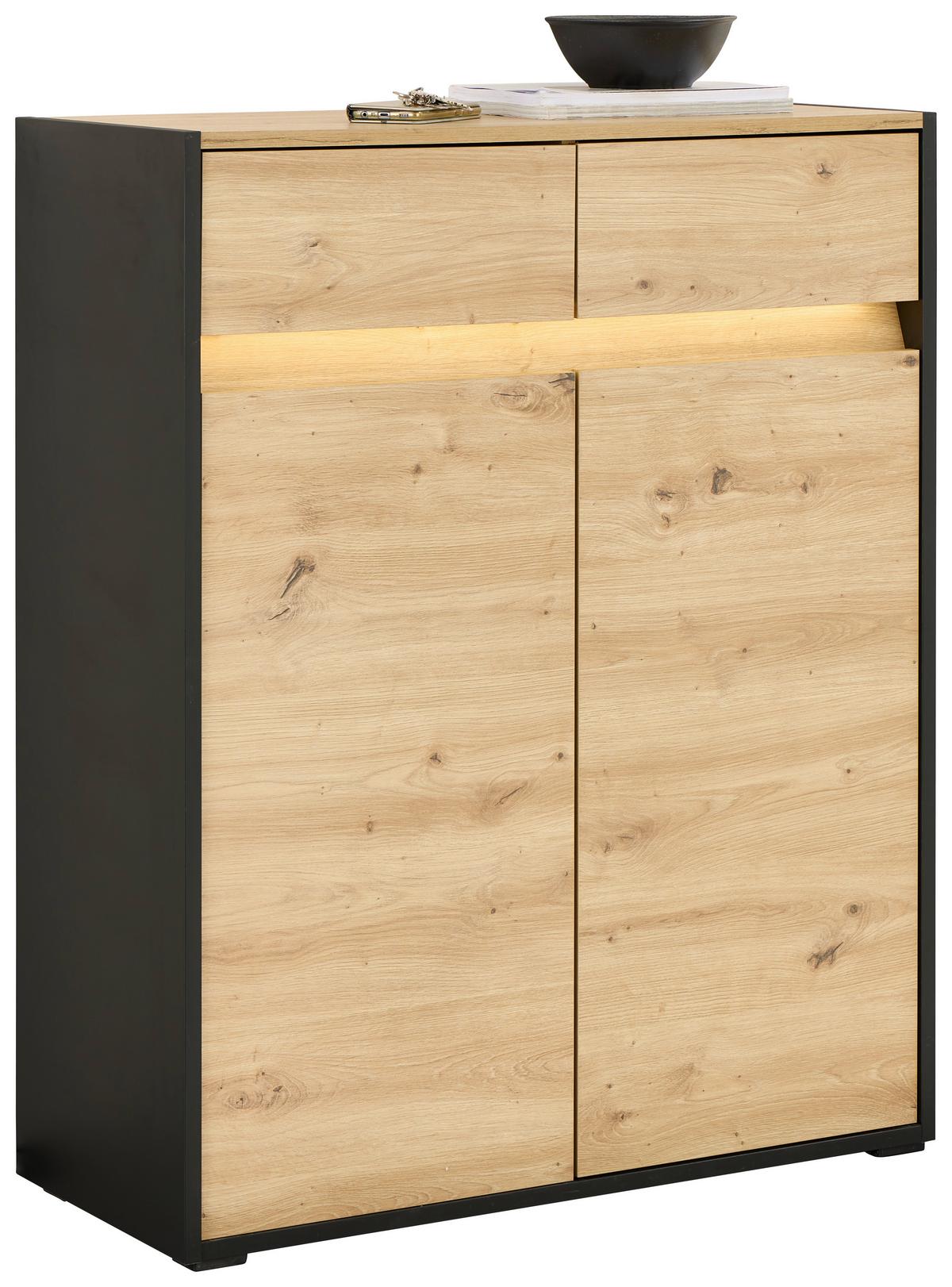 Comodă WELCOME - stejar Artisan/negru, Modern, material pe bază de lemn (88,3/108/38cm) - Modern Living
