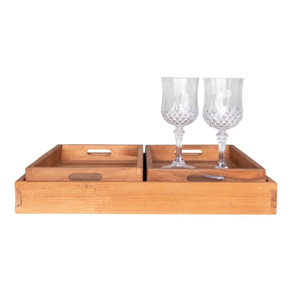 Serviertablett-Set Faro Tray Teakfarben, 3-teilig - Teakfarben, Design, Holz (38/58cm)