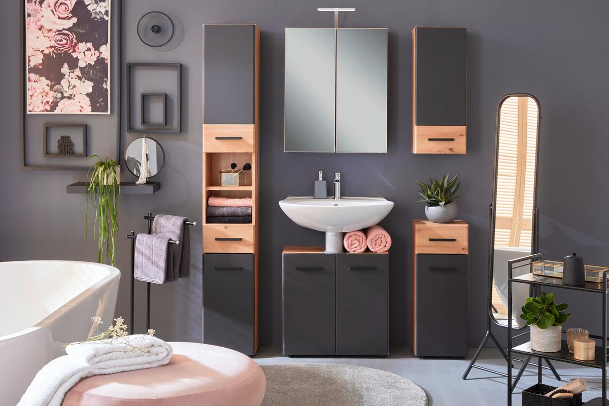 Dulap cu oglindă Calvi - culoare lemn stejar, Modern, sticlă/material pe bază de lemn (60/73/17,5cm) - Mömax