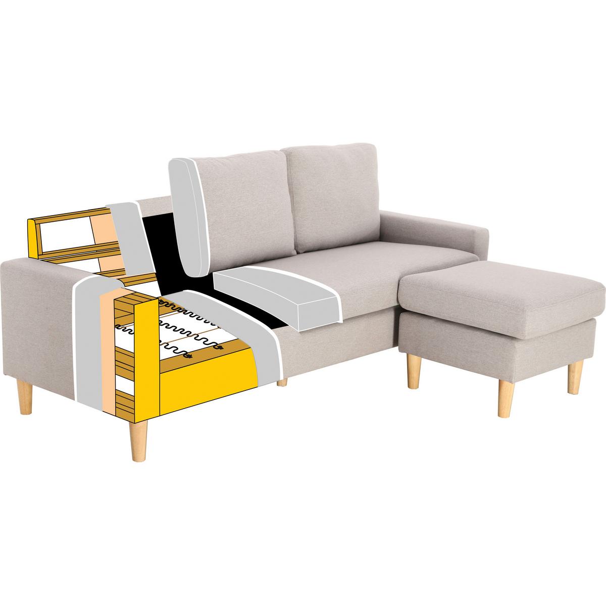 Wohnlandschaft Neomie Hellgrau Leinenoptik - Hellgrau/Naturfarben, Modern, Holz/Textil (198/86/78-135cm) - Bessagi Home