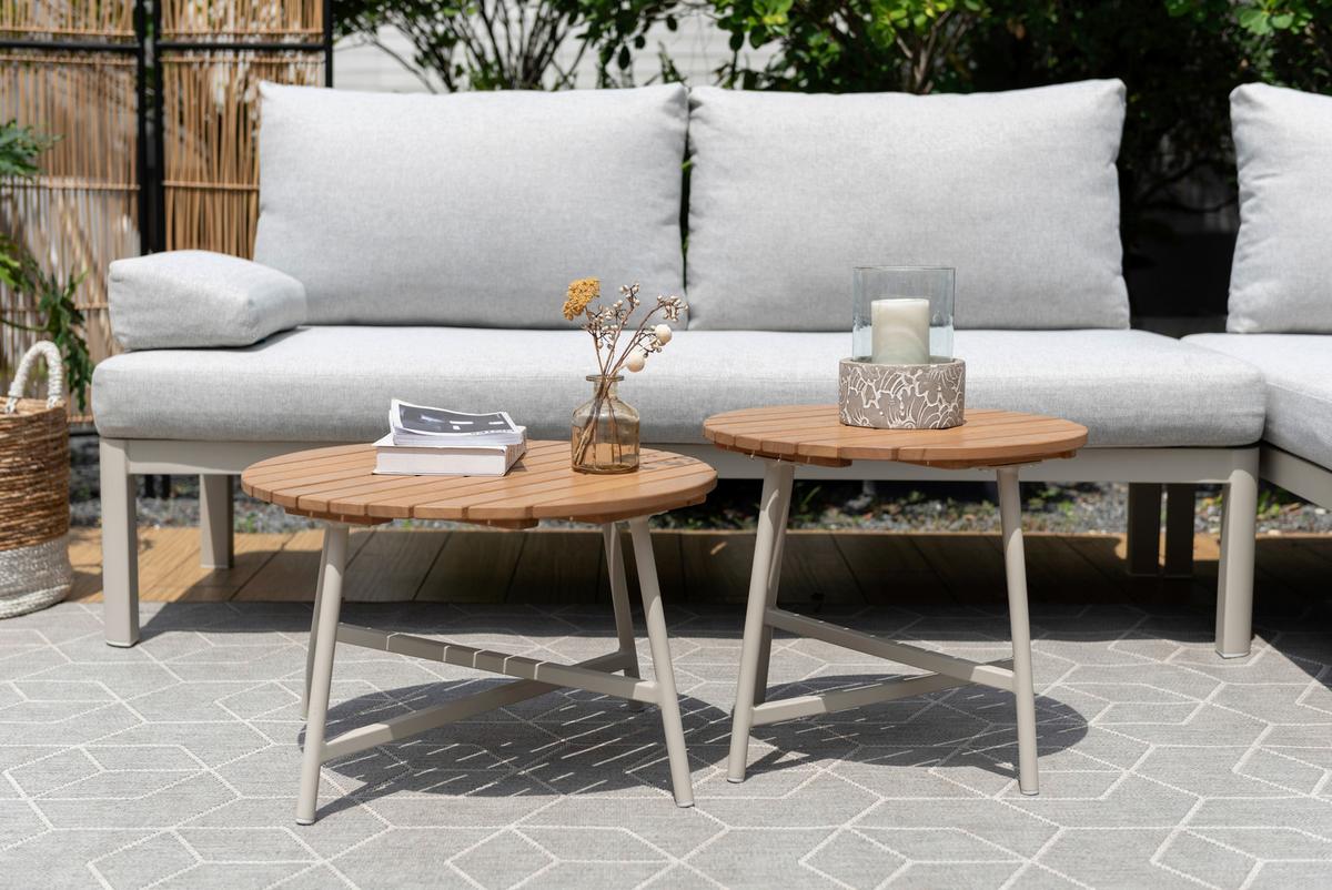 Loungegarnitur Lou Hellgrau/Hellbraun, 4-teilig - Hellbraun/Hellgrau, MODERN, Holz/Textil (61,7/61,7/35,1cm)