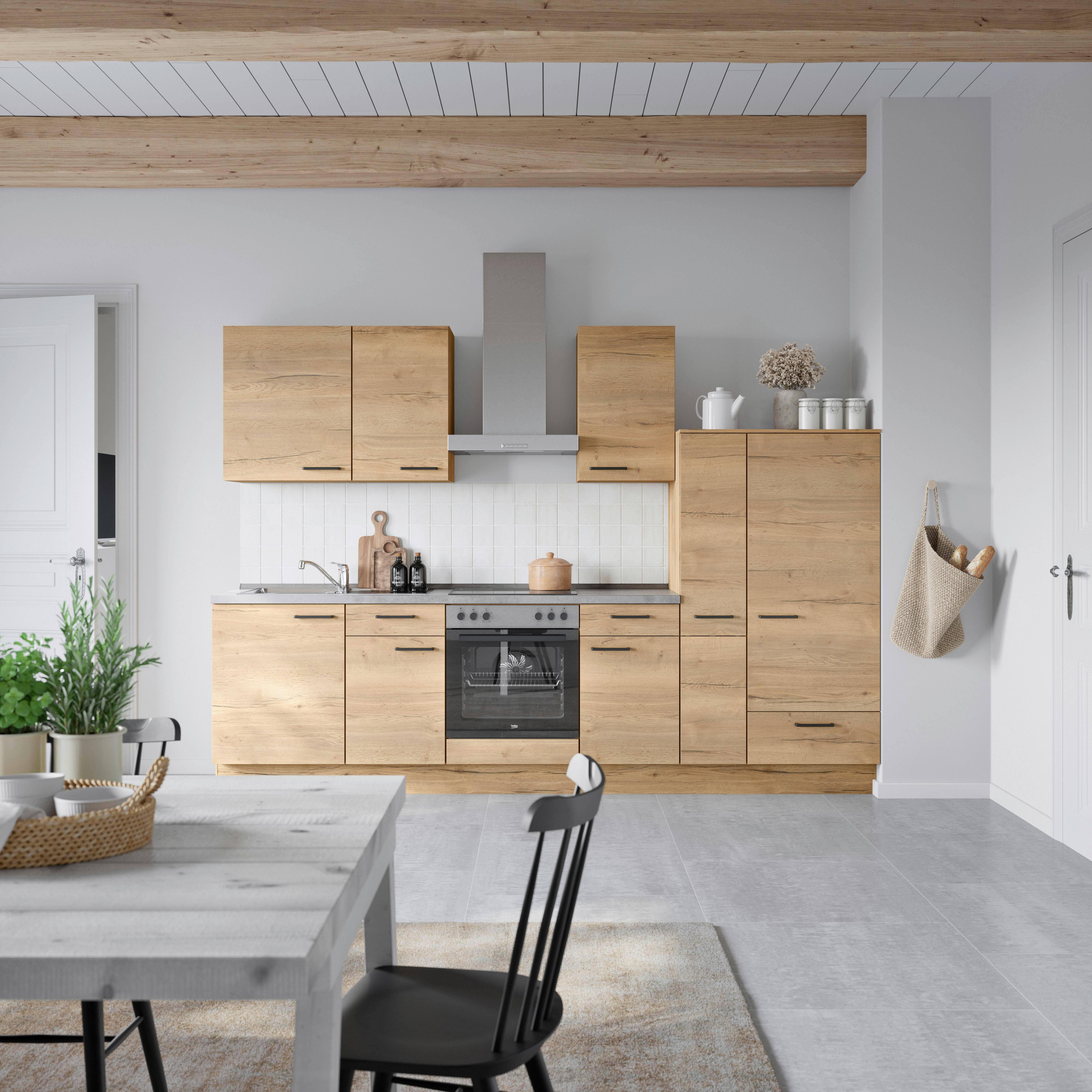 Küchenblock Structura Low m. Geräten Eiche - Schieferfarben/Eichefarben, MODERN, Holzwerkstoff/Metall (300cm) - Nobilia