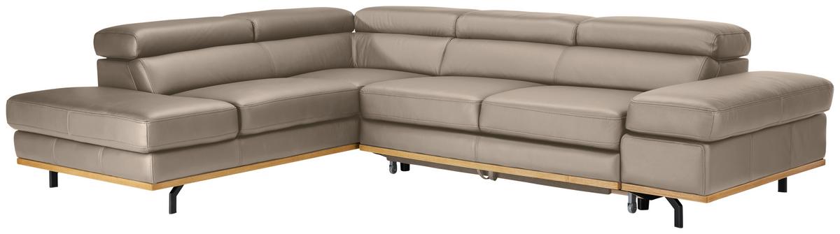 Wohnlandschaft Carmen links Creme - Creme/Schwarz, MODERN, Leder/Holz (292/72/226cm) - Premium Living