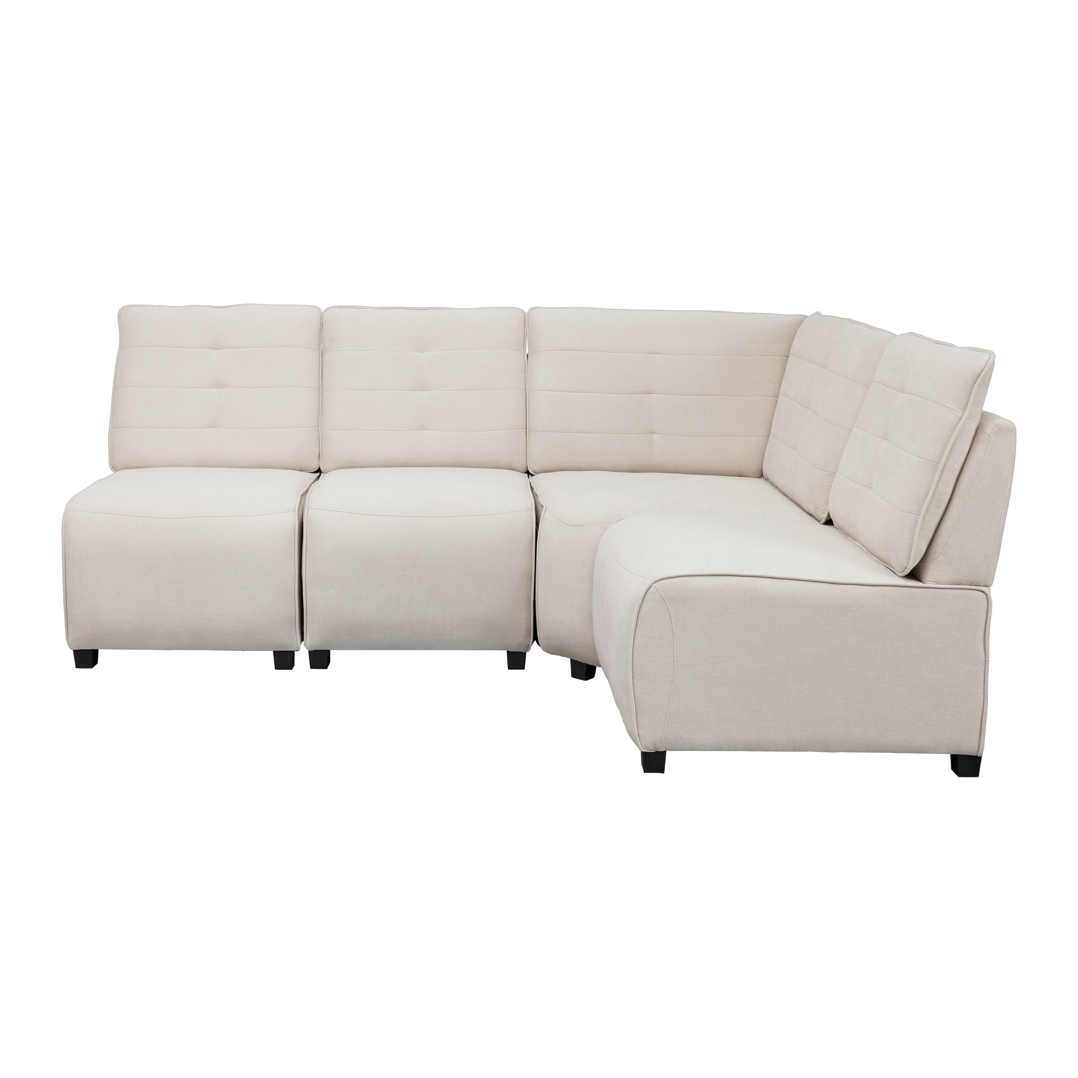 Wohnlandschaft Victoire Creme Webstoff - Beige, MODERN, Holz/Kunststoff (215/90/83cm) - Bessagi Home