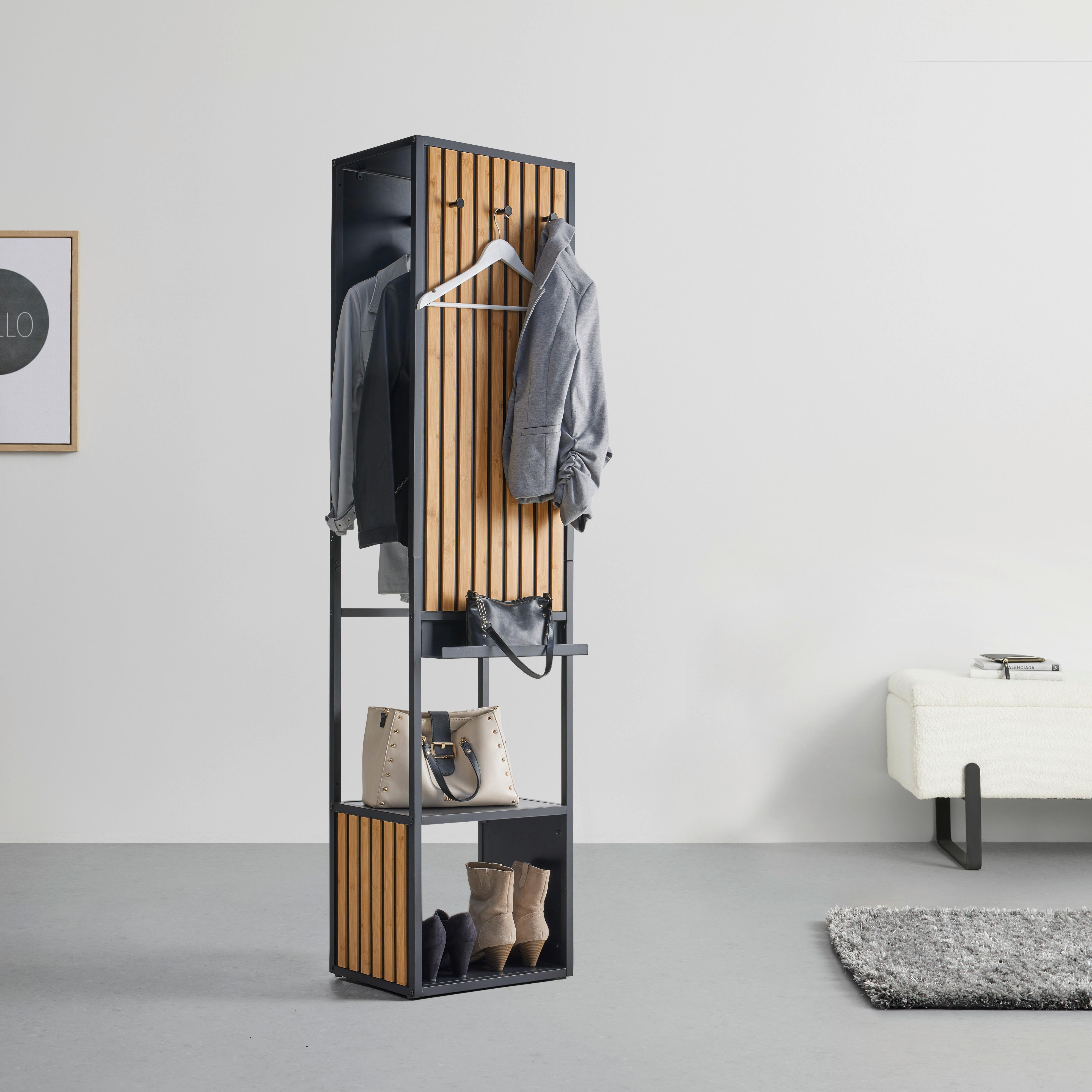 HALLMÖBEL PANELO -EXKLUSIV- - svart/naturfärgad, Modern, metall/trämaterial (44/186/34cm) - Mömax