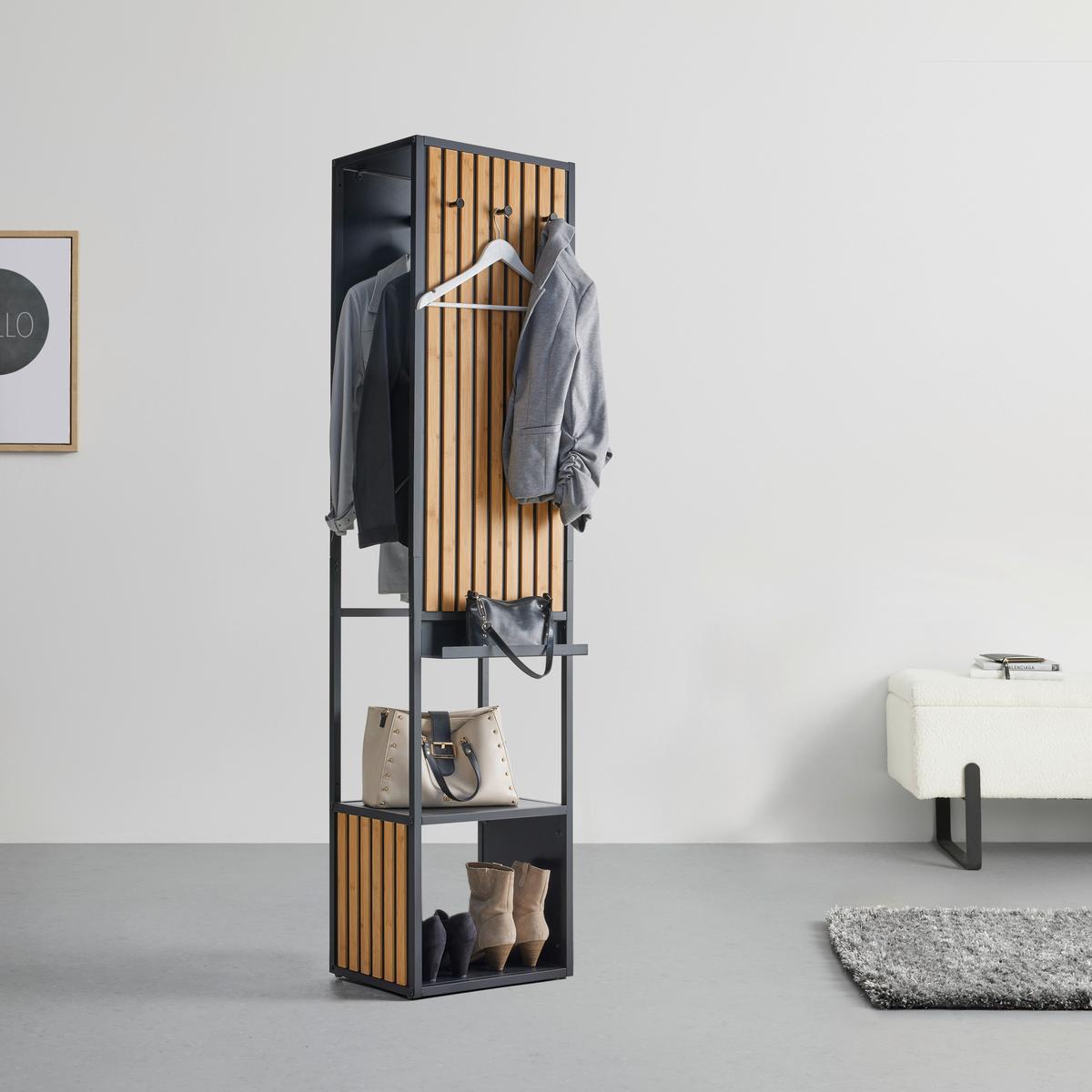 Garderobe Panelo Naturfarben/Schwarz - Schwarz/Naturfarben, MODERN, Naturmaterialien/Holzwerkstoff (44/186/34cm) - Mömax